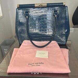 Kate Spade Navy Croc-Embossed Shoulder Bag and Dust BagNavy Blue Preowned
